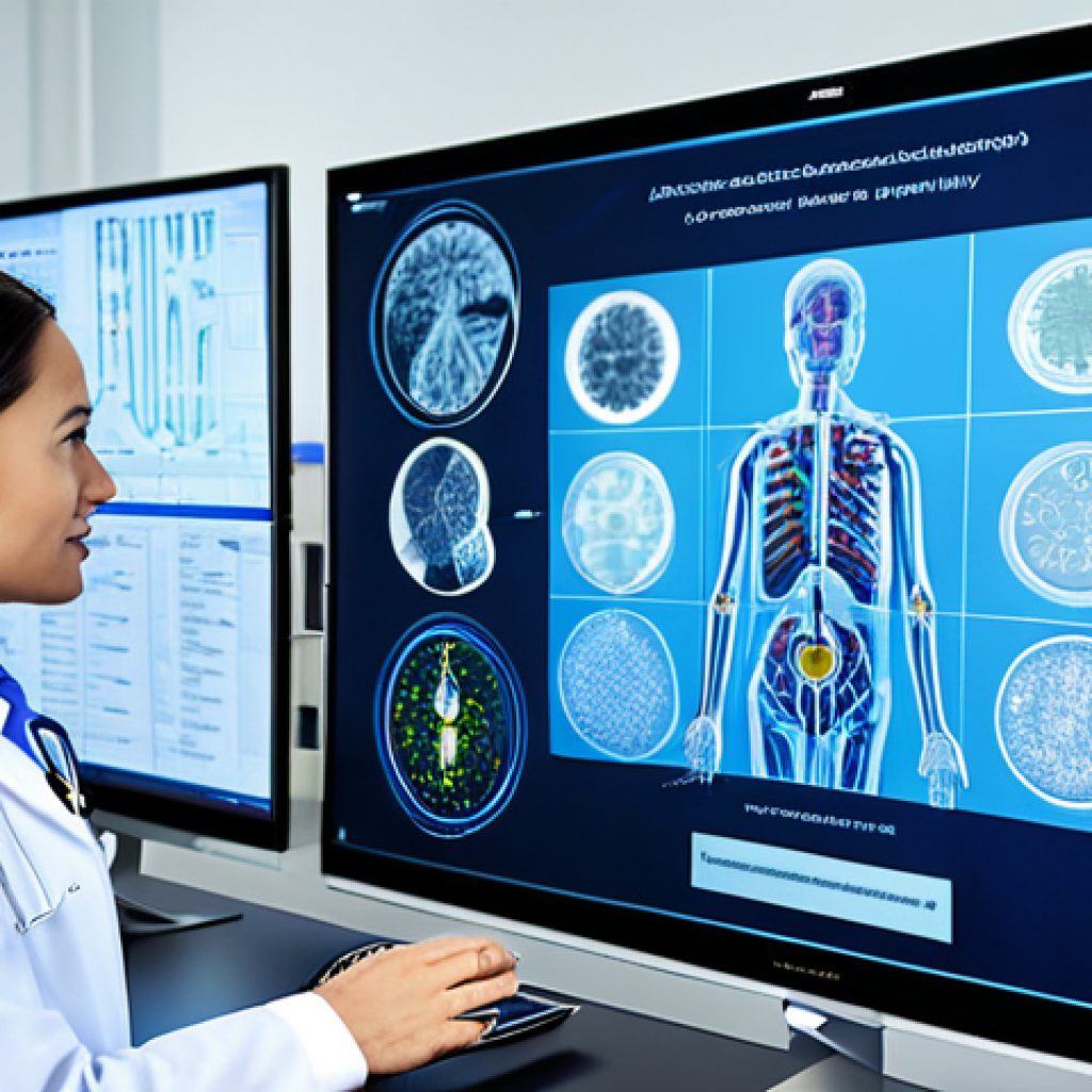 Medical Innovation**

A team of doctors and researchers collaborating in a modern hospital laboratory, analyzing medical data on a large screen. The scene showcases advanced technology and personalized medicine solutions. fully clothed, appropriate attire, safe for work, perfect anatomy, natural proportions, professional photography, high quality, family-friendly.

**