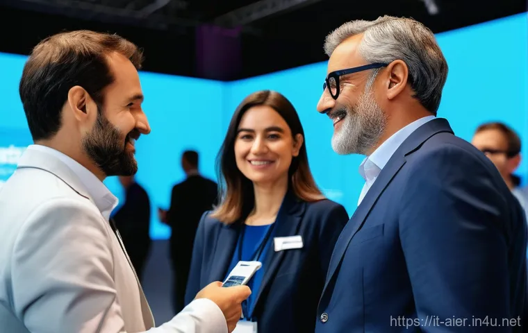 AI 전문가를 위한 네트워킹 팁 - **Prompt:** A dynamic and engaging scene at a bustling AI conference in Milan, Italy. Diverse profes...