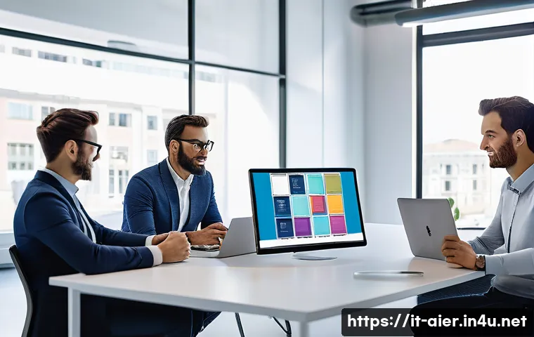 AI 전문가의 시간 관리 비법 - A modern, bright Italian office environment with a diverse team of professionals collaborating on AI...