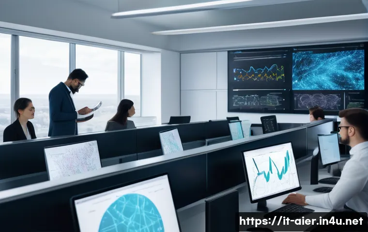 AI 프로젝트의 소프트웨어 테스트 전략 - A modern AI research laboratory scene featuring a diverse team of data scientists and engineers coll...