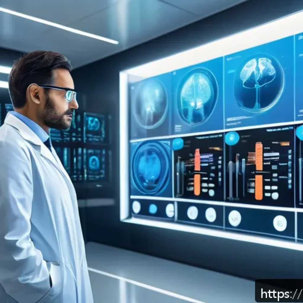 AI 기술을 이용한 스타트업 사례 - A futuristic Italian medical startup laboratory with advanced AI diagnostic machines analyzing large...