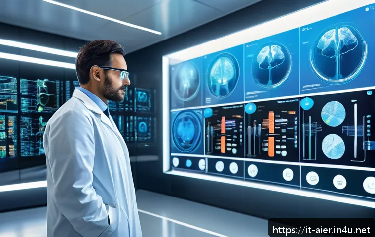 AI 기술을 이용한 스타트업 사례 - A futuristic Italian medical startup laboratory with advanced AI diagnostic machines analyzing large...