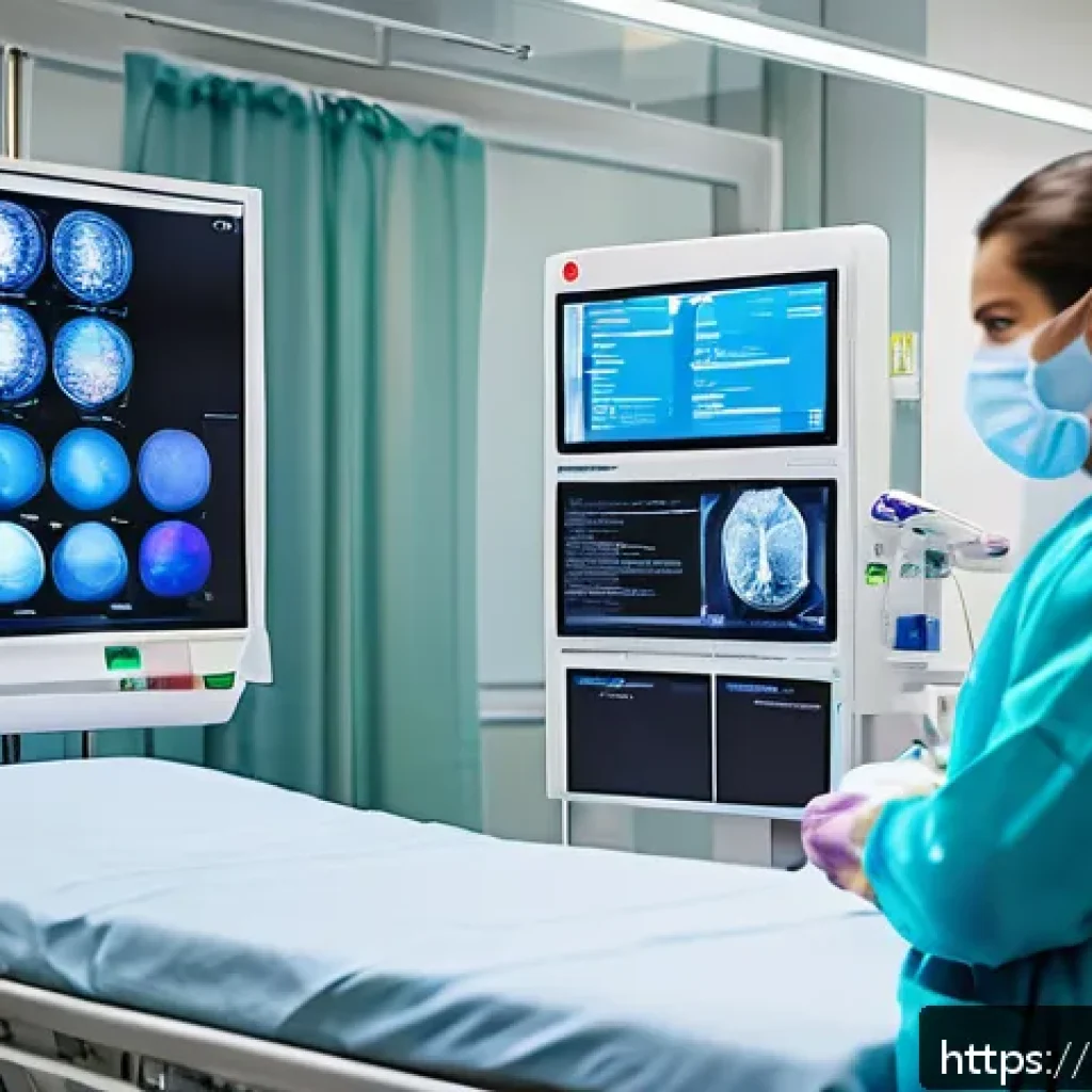 AI 전문가의 실시간 문제 해결 사례 - A modern Italian hospital emergency room equipped with advanced AI technology: multiple transparent ...