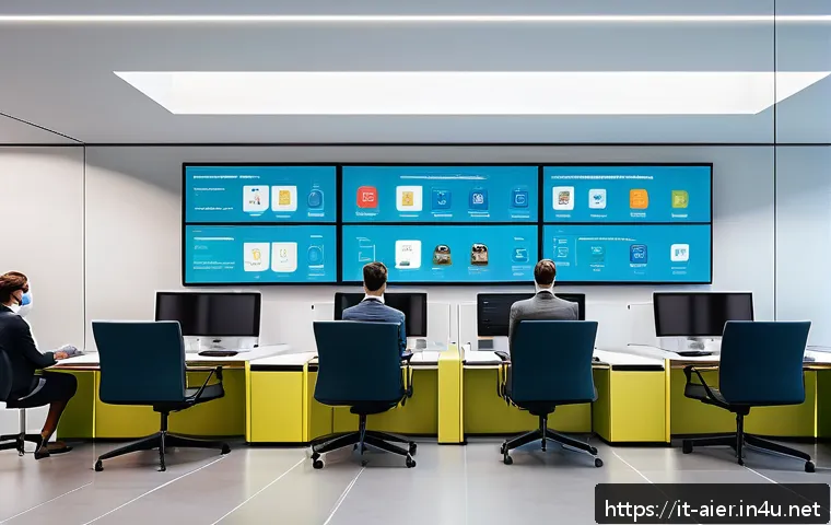 인공지능을 활용한 공공 서비스 혁신 사례 - A modern Italian municipal office interior with digital kiosks and public servants using AI-powered ...