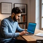 Home 21 AI 관련 자격시험 기출문제 분석 - A modern Italian study room featuring a young professional studying for AI certifications, surrounde...