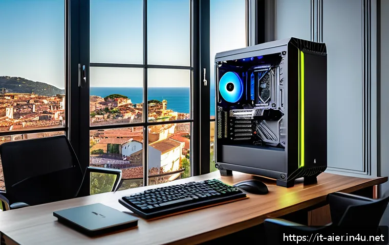 딥러닝 연구에서의 하드웨어 선택 - A modern deep learning workstation setup in an Italian home office environment, featuring a high-end...