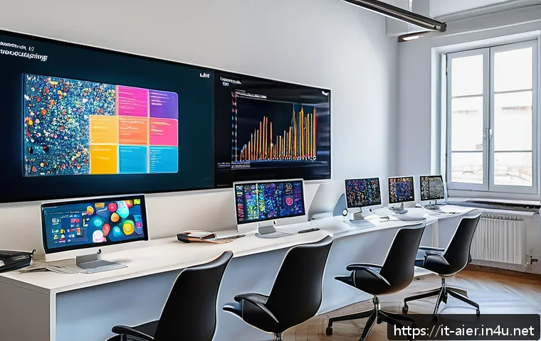 머신러닝과 딥러닝의 차이점 정리 - A modern Italian office environment with diverse professionals collaborating around a large digital ...