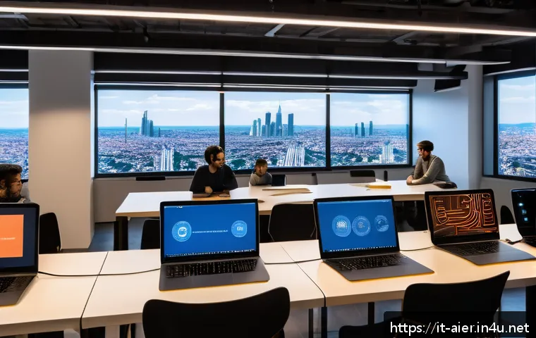 AI 프로젝트의 기술 스택 선택 가이드 - A modern AI development workspace showcasing a diverse team of Italian data scientists and developer...